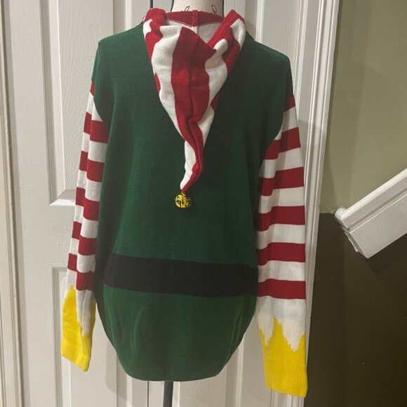 Holidays Christmas ELF KNITTED HOODED SWEATER FESTIVITY FUNNY SIZE XXLARGE - Picture 5 of 16